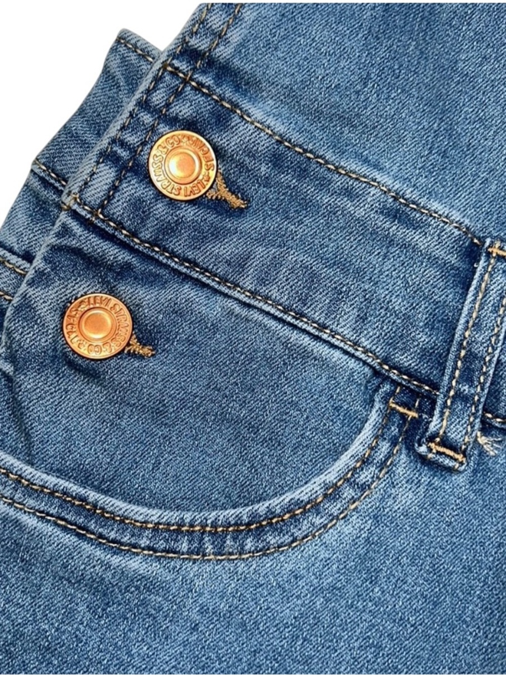 Levi’s Kids Denim Overalls Girls Size 12 Blue Stretch Bootcut Logo Strap - Picture 4 of 10